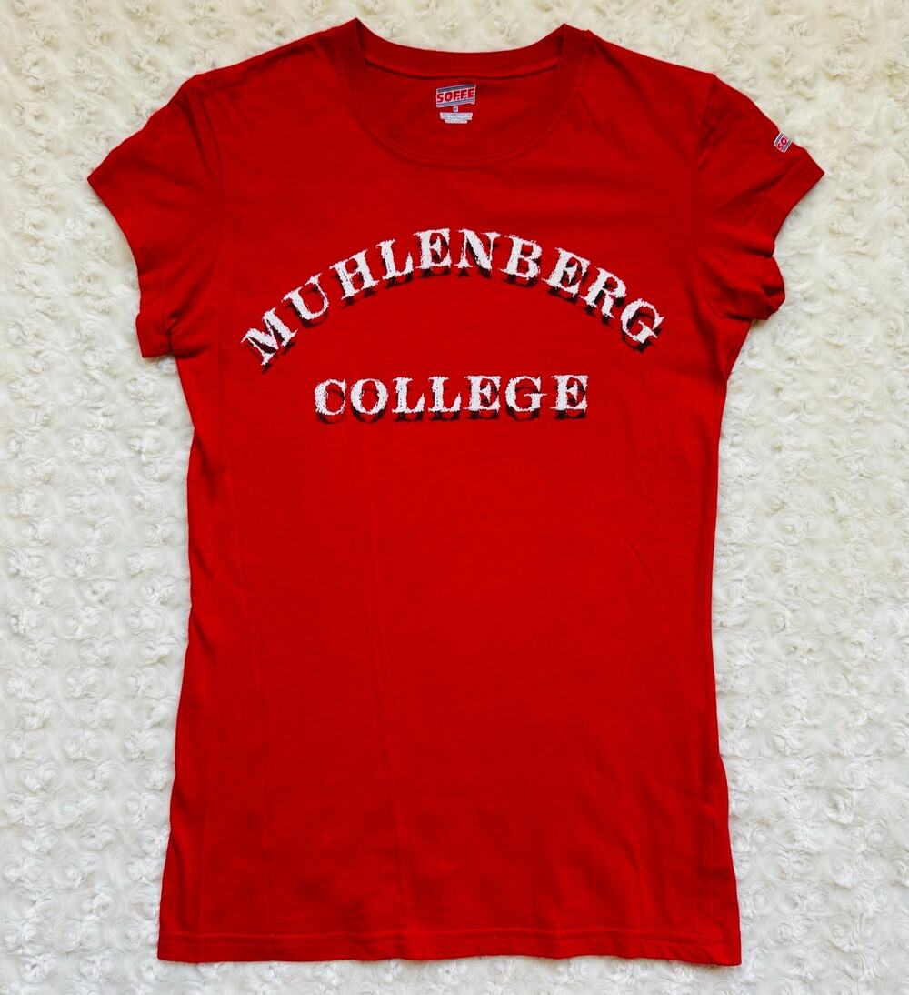 Soffe Muhlenberg College Mules Women Red Cotton Cap Sleeve Fitted T Shirt Medium